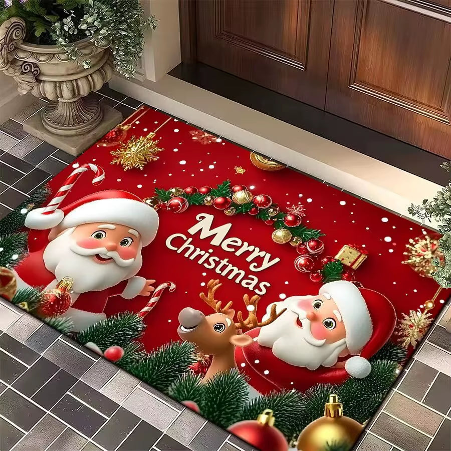 Christmas Door Carpet Merry Christmas Mat Festival Santa Claus Outdoor Decorations Home 2025 Navidad Xmas Ornament New Year 2026